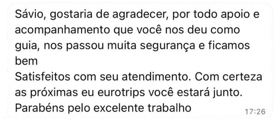 Mensagem de cliente sobre viagem para Eurotrip